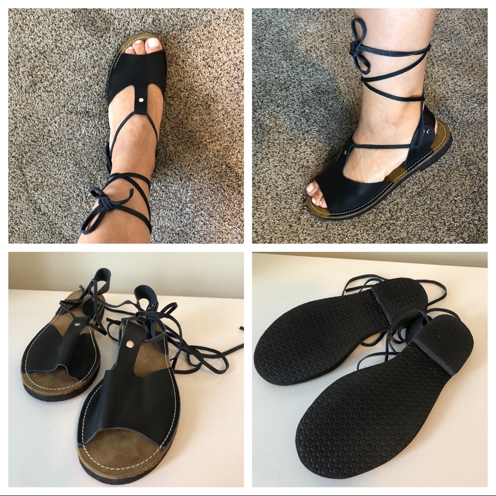 Black leather lace up sandals